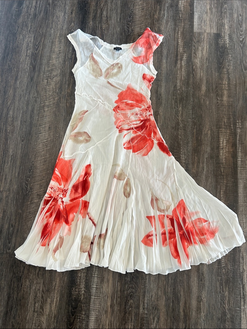 White Midi Dress with Red Floral Print